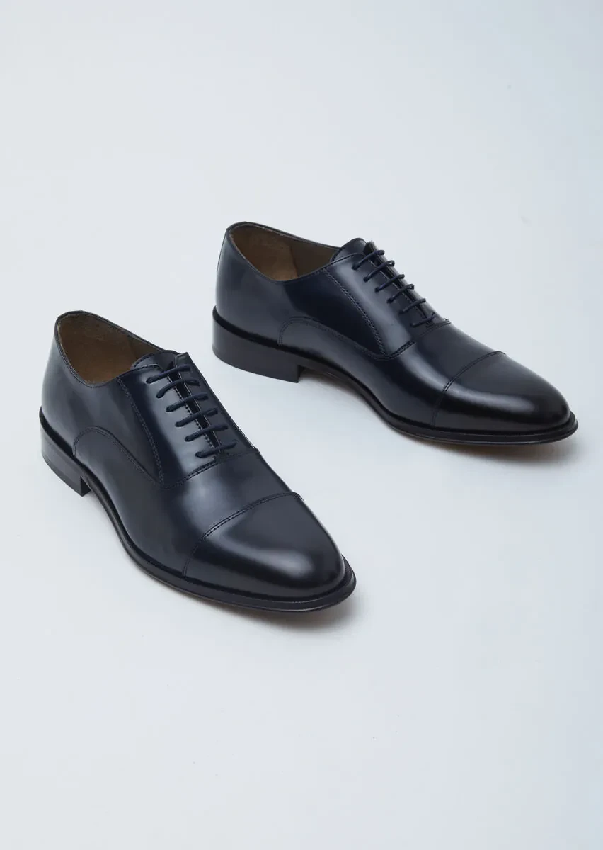 Navy Blue Leather Classical Shoes - 3