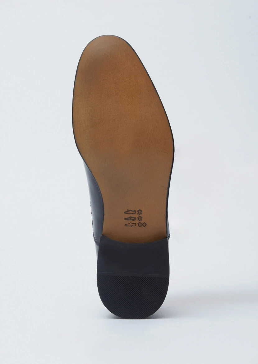 Navy Blue Leather Classical Shoes - 4