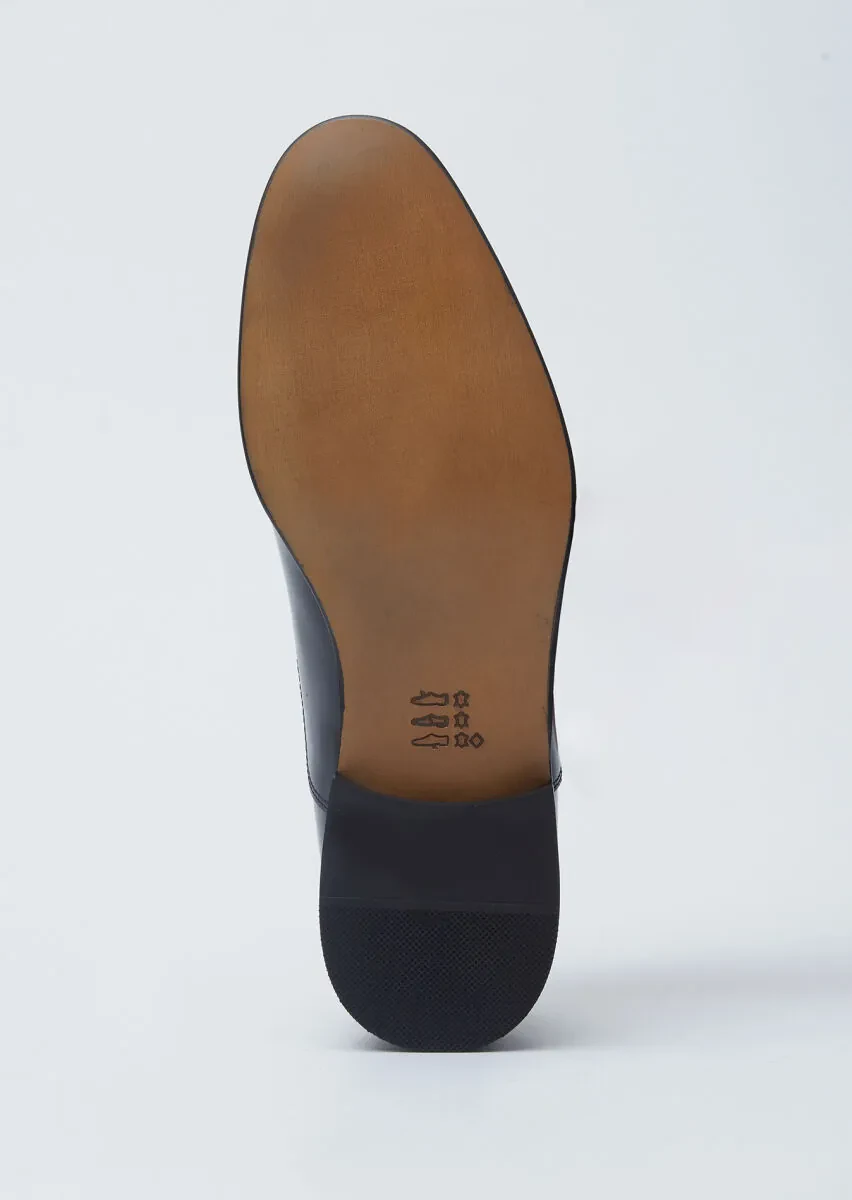 Navy Blue Leather Classical Shoes - 4