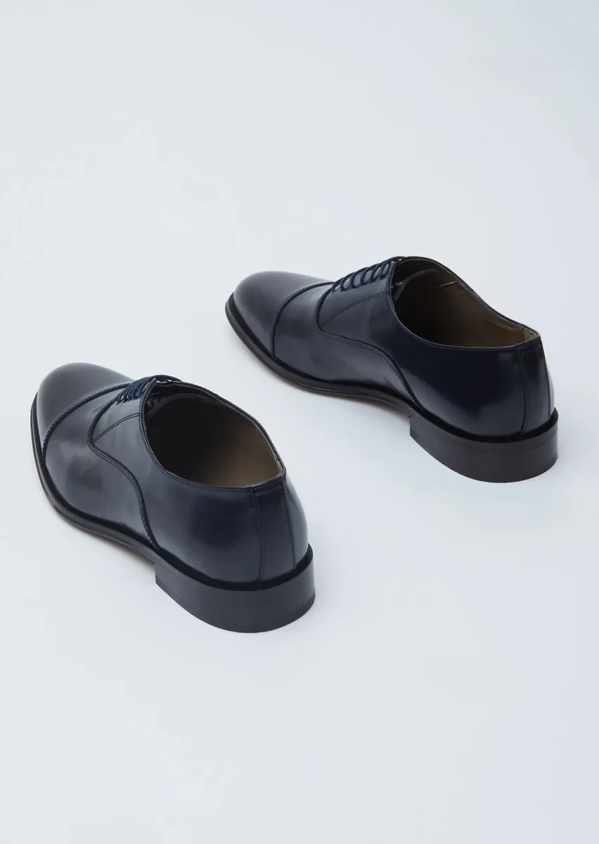 Navy Blue Leather Classical Shoes - 5