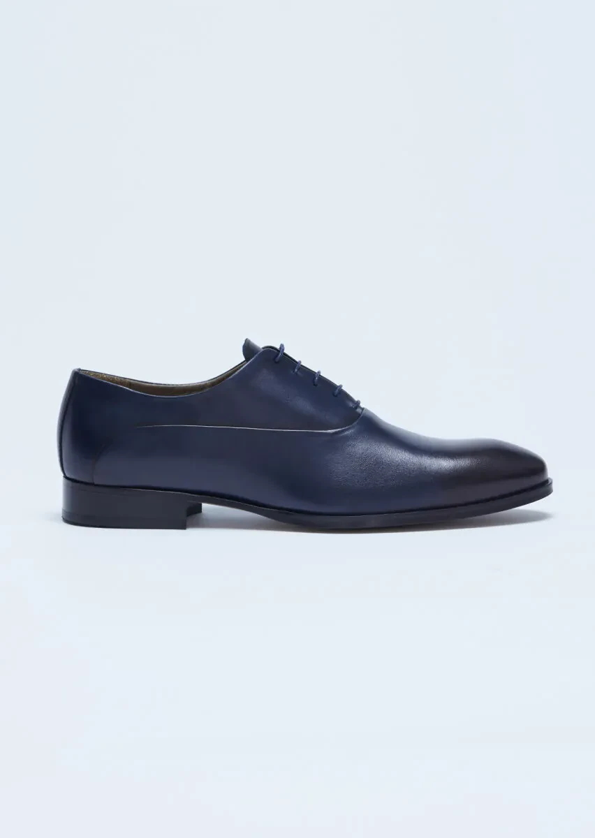 Navy Blue Leather Classical Shoes - 1