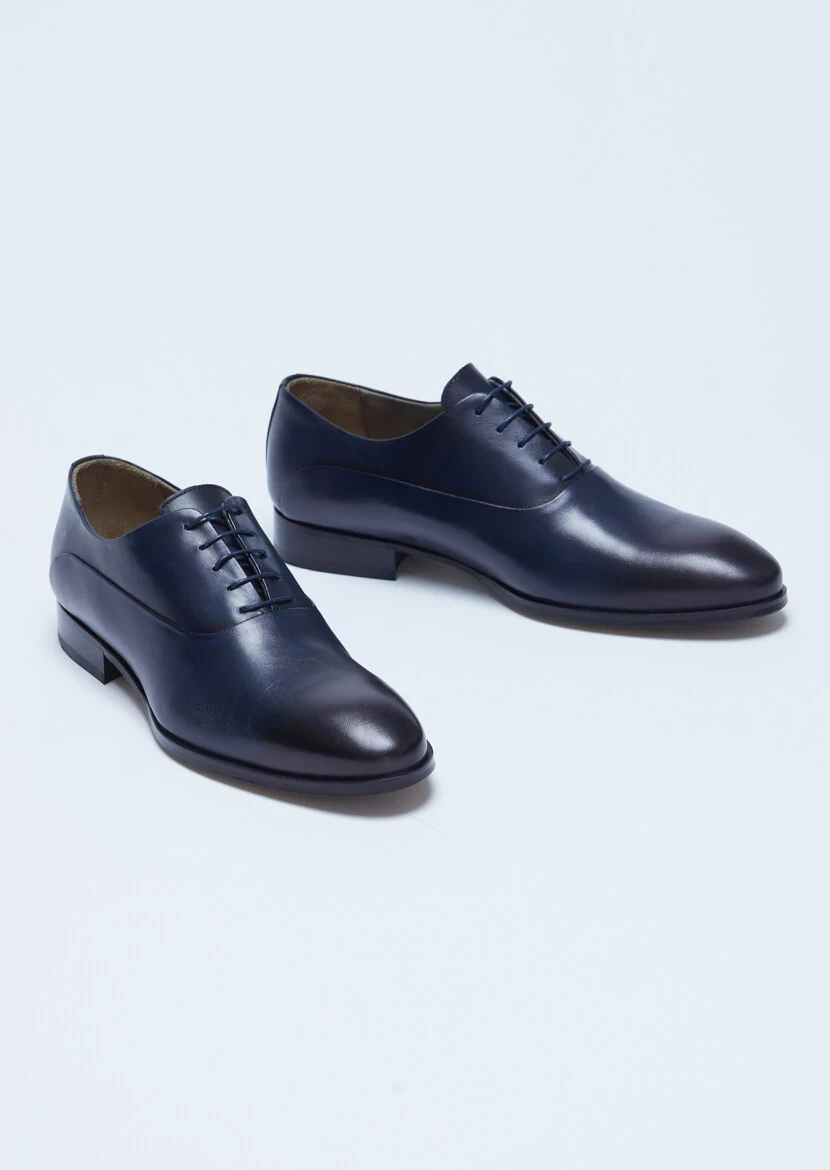 Navy Blue Leather Classical Shoes - 3