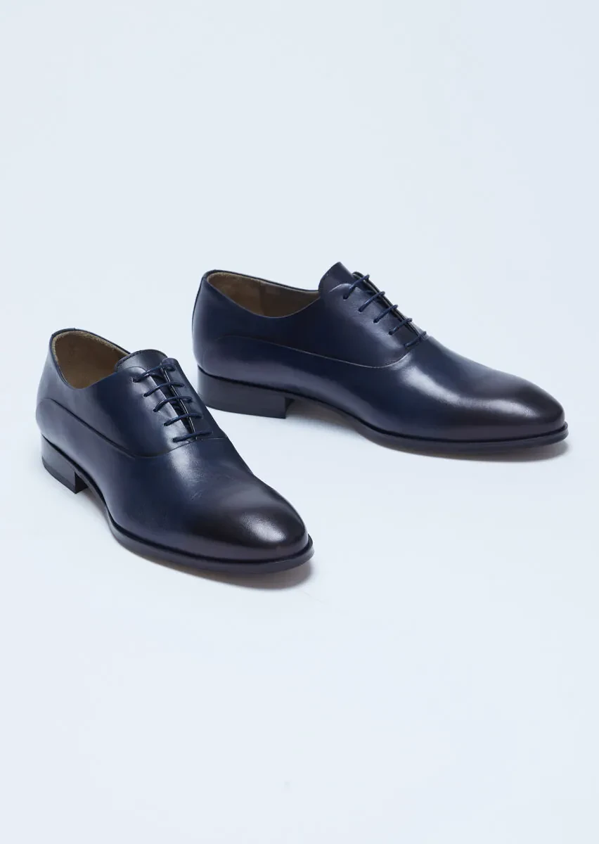 Navy Blue Leather Classical Shoes - 3