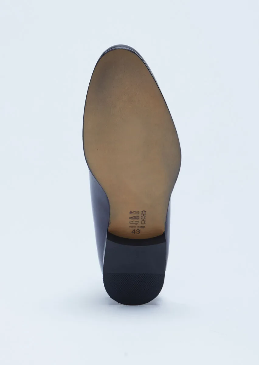 Navy Blue Leather Classical Shoes - 4