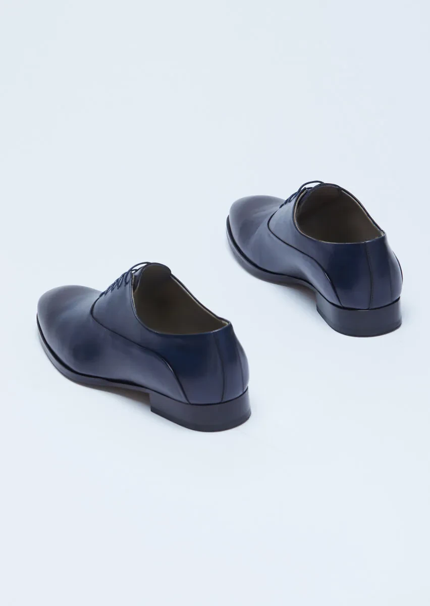 Navy Blue Leather Classical Shoes - 5