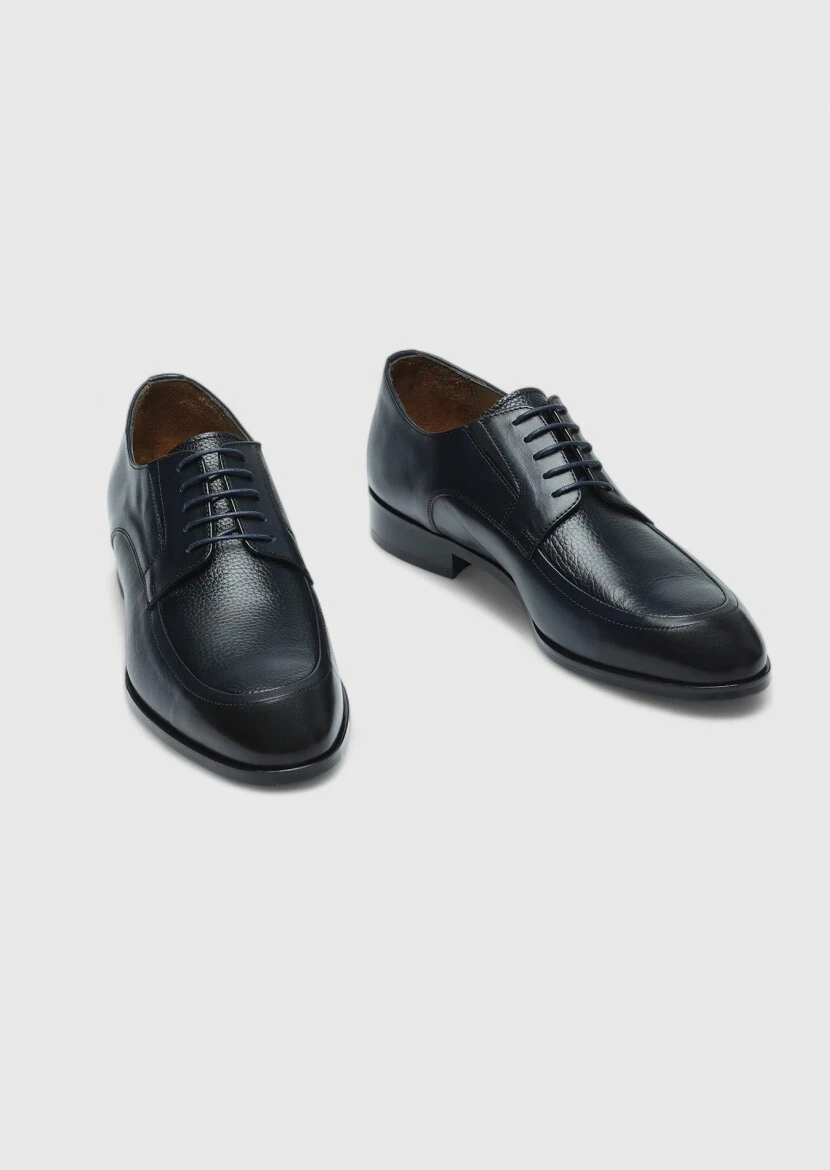 Navy Blue Leather Classical Shoes - 3