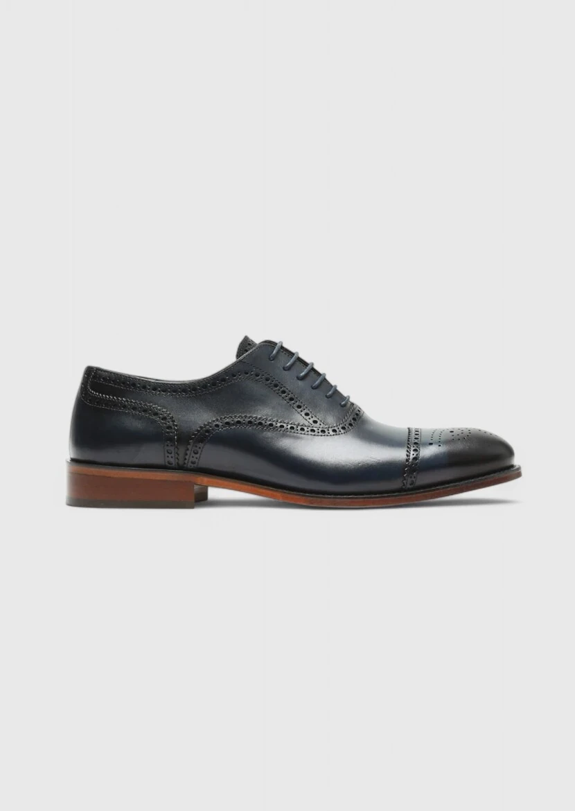 Navy Blue Leather Classical Shoes - RAMSEY