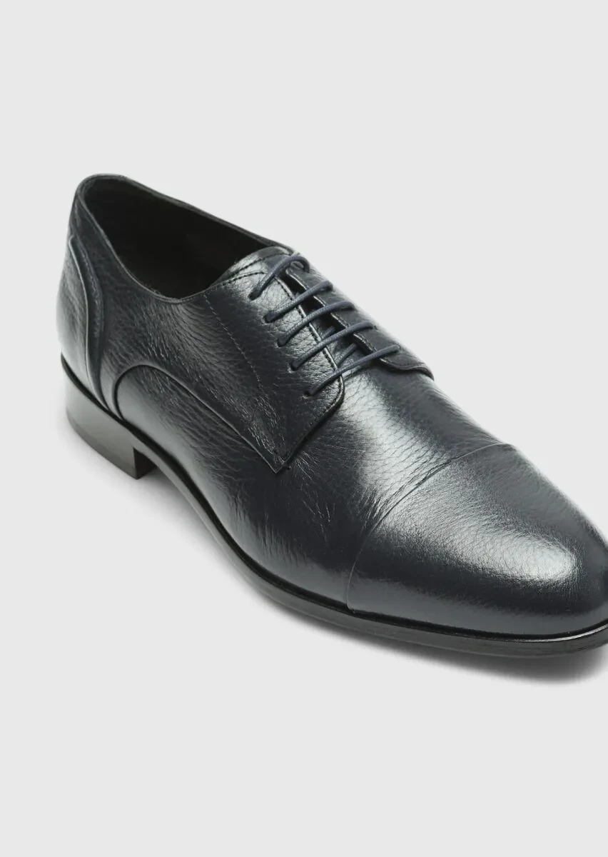 Navy Blue Leather Classical Shoes - 2