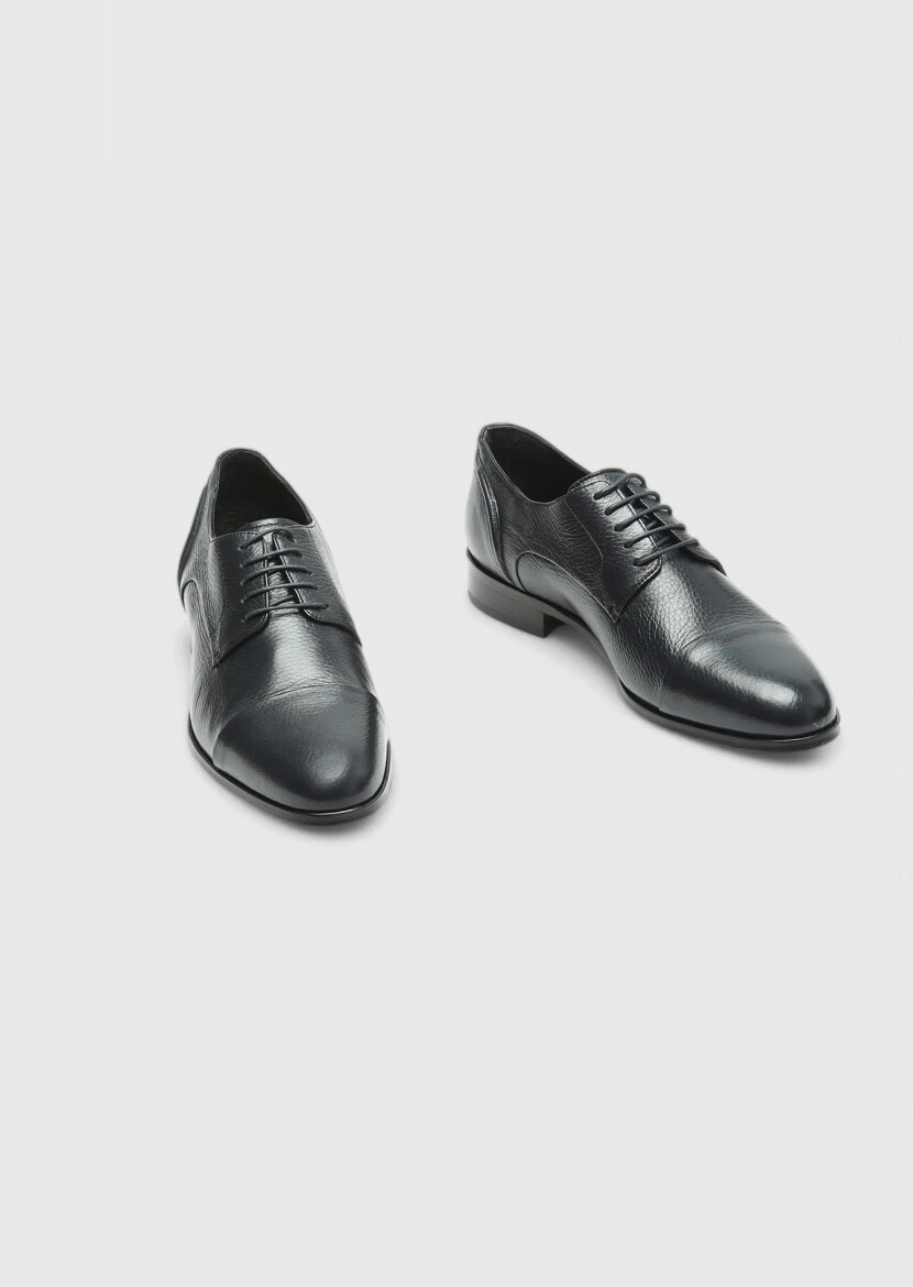 Navy Blue Leather Classical Shoes - 3