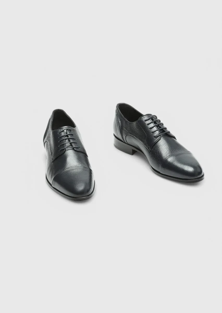 Navy Blue Leather Classical Shoes - 3