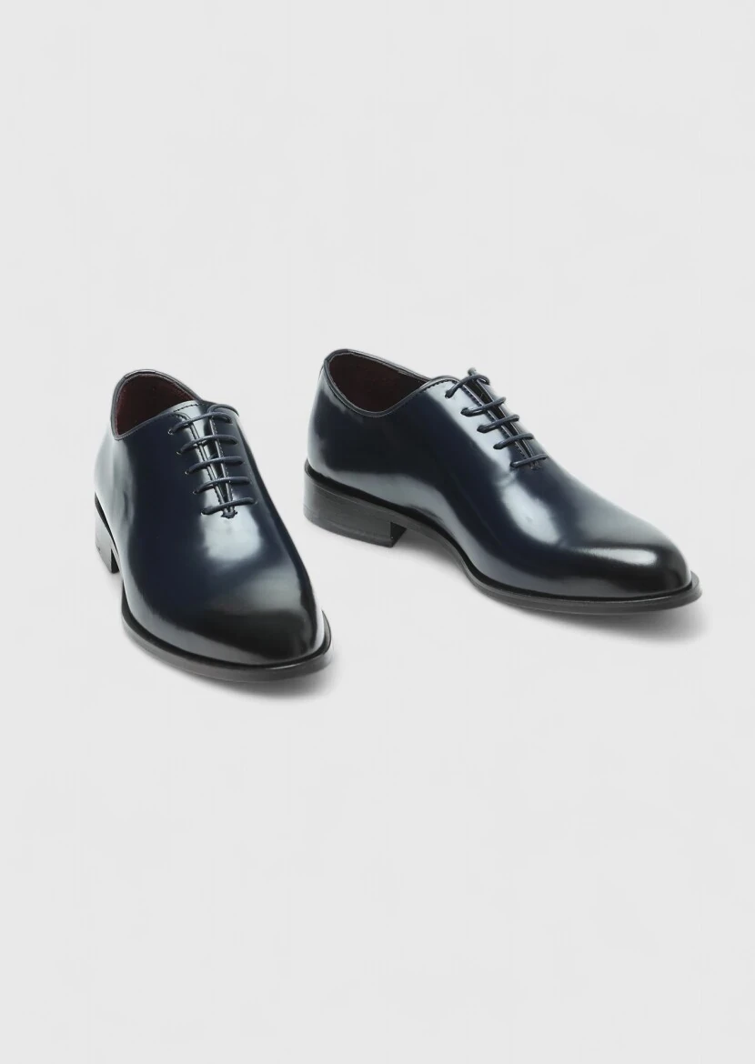 Navy Blue Leather Classical Shoes - 3