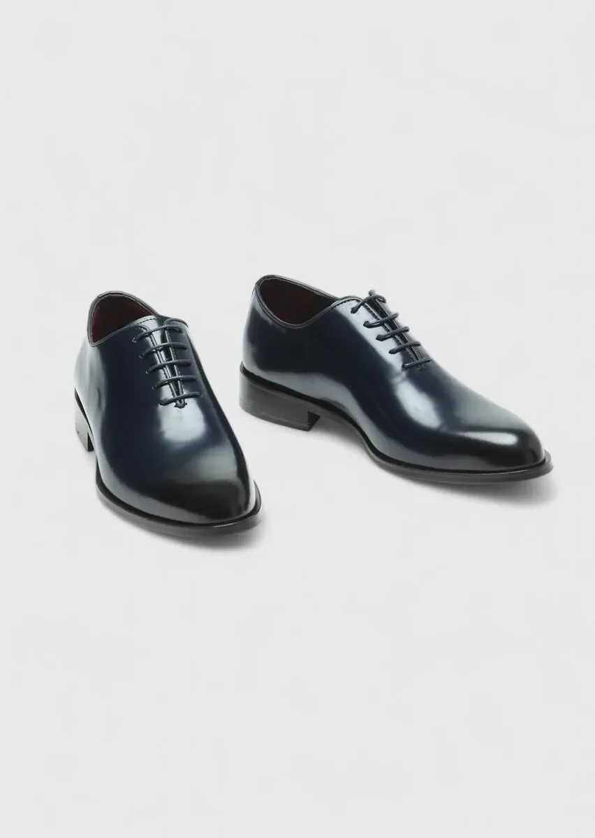 Navy Blue Leather Classical Shoes - 3