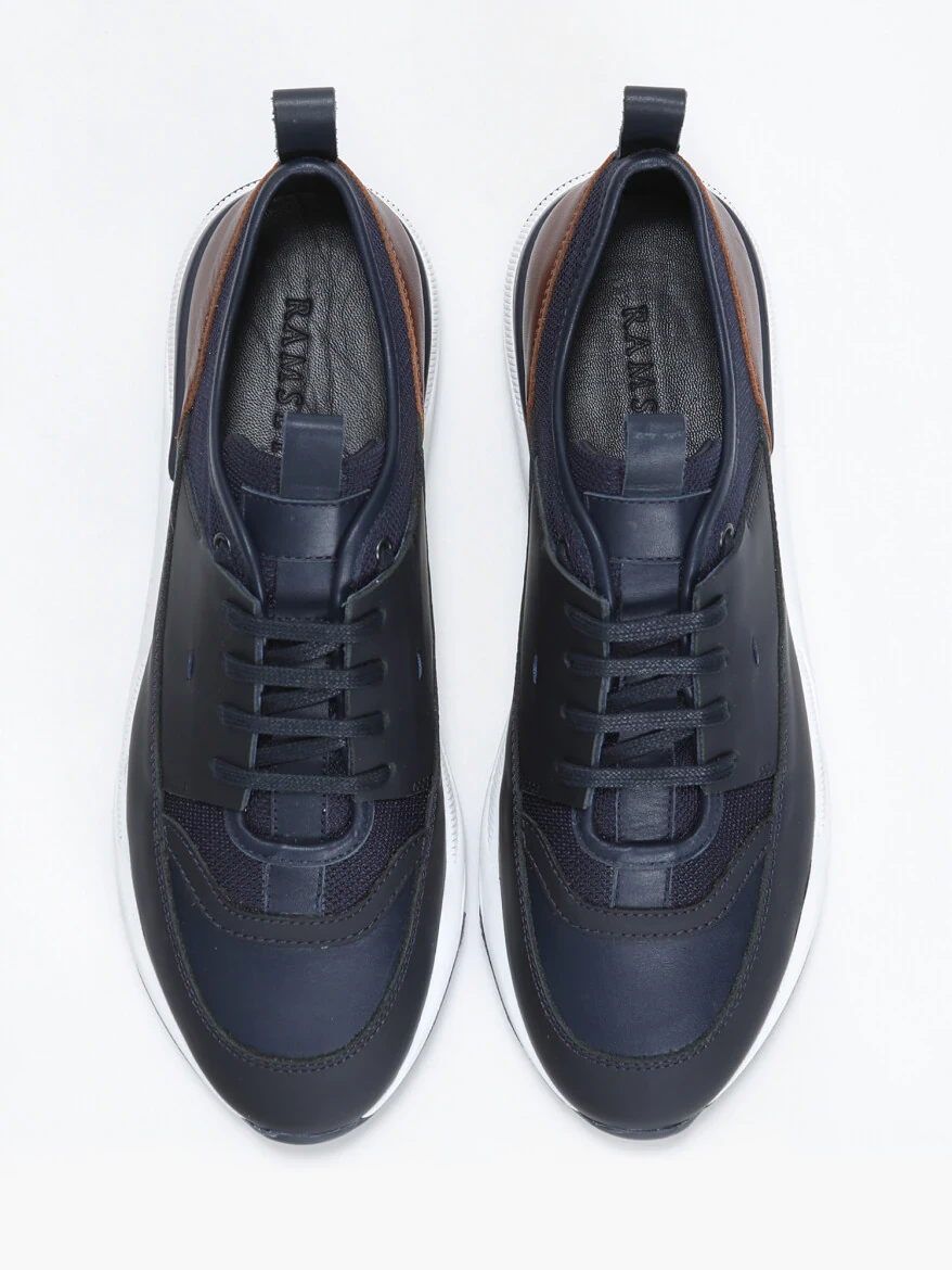 Navy Blue Leather Sneaker - 5