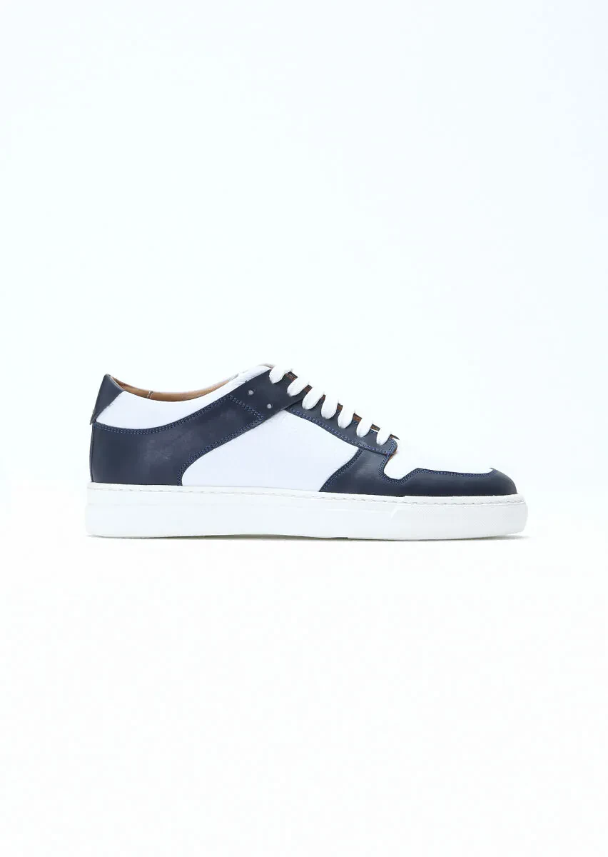 Navy Blue Leather Sneaker - 1