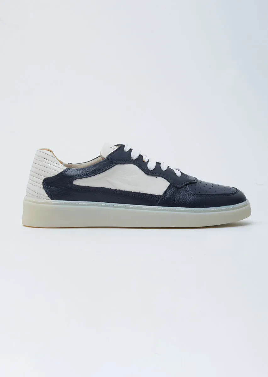 Navy Blue Leather Sneaker - 1
