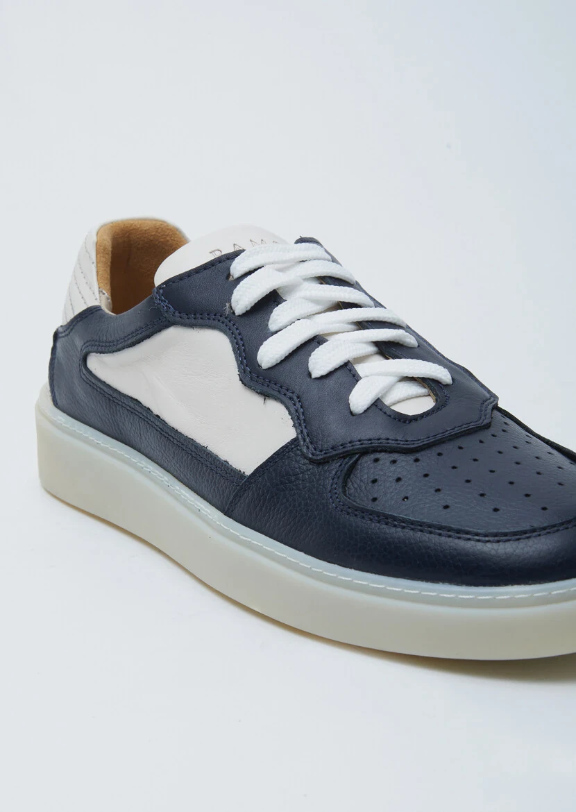 Navy Blue Leather Sneaker - RAMSEY