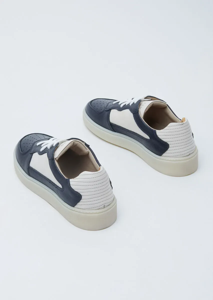 Navy Blue Leather Sneaker - 5