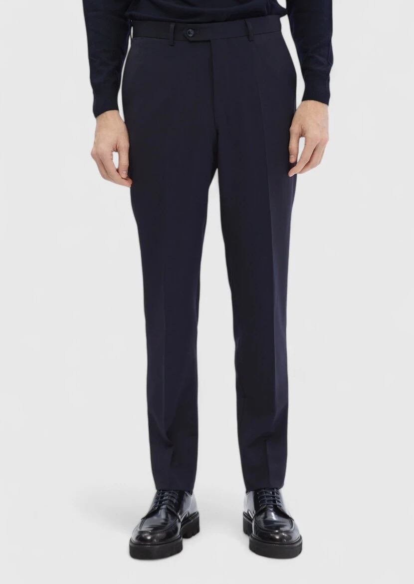 Navy Blue Material Classical 100% Wool Trousers - 1