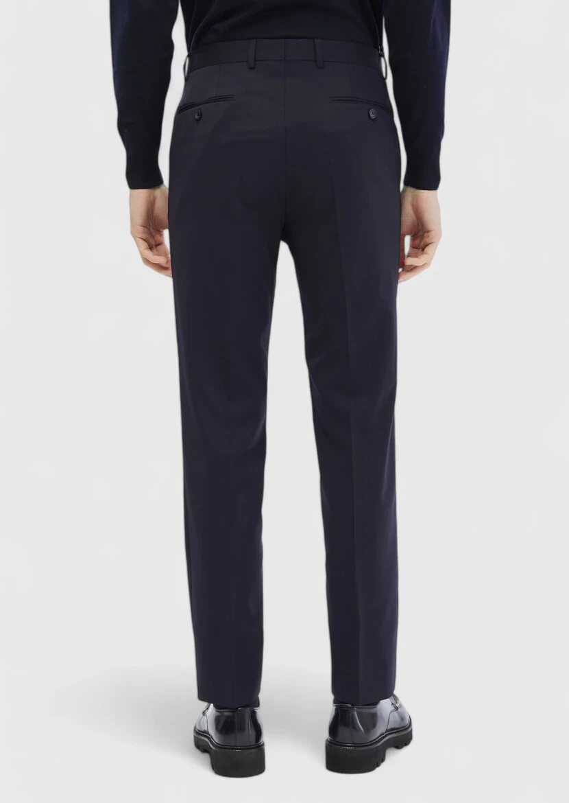 Navy Blue Material Classical 100% Wool Trousers - 3