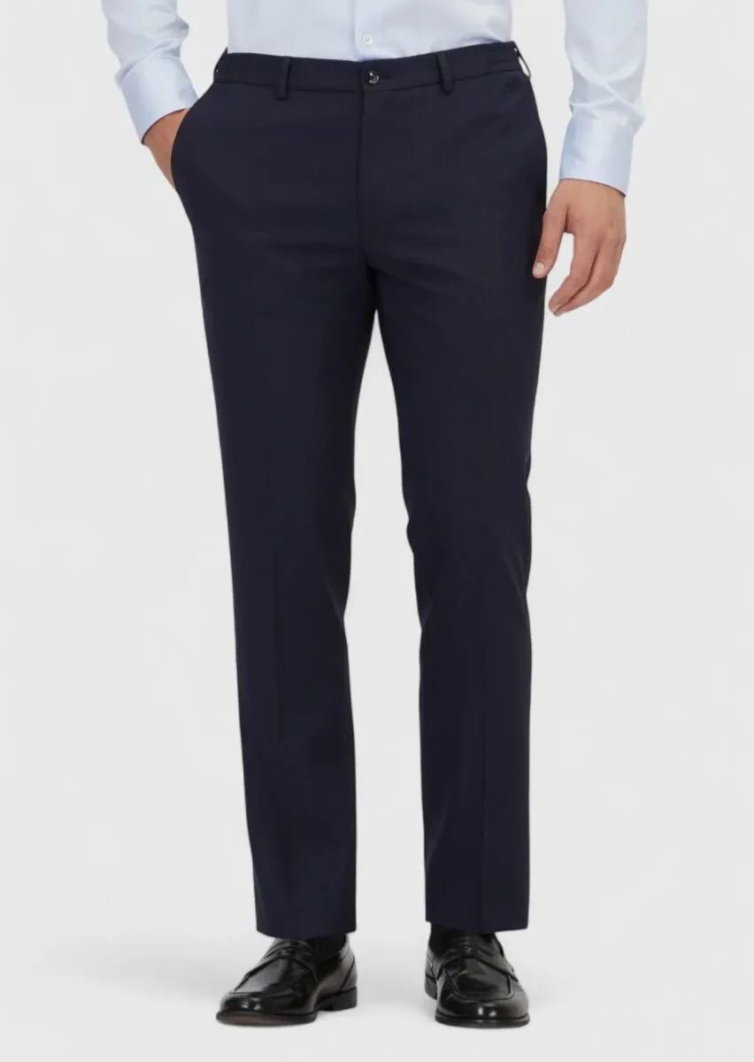 Navy Blue Material Comfort Fit Classical 100% Wool Trousers - 2