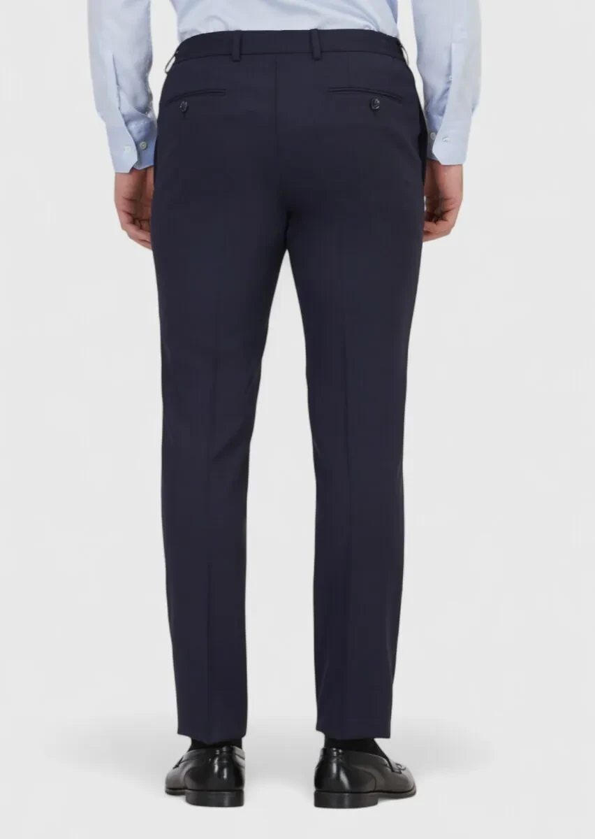 Navy Blue Material Comfort Fit Classical 100% Wool Trousers - 4