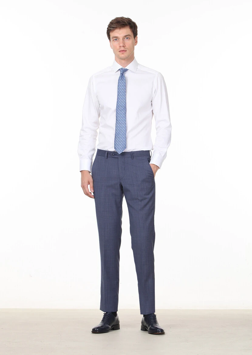 Navy Blue Material Modern Fit Classical 100% Wool Trousers 