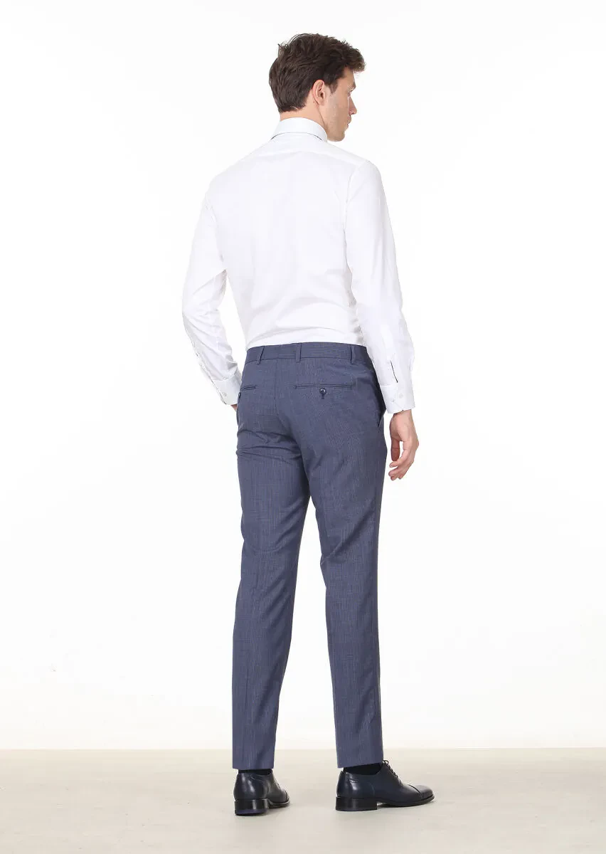 Navy Blue Material Modern Fit Classical 100% Wool Trousers - 4