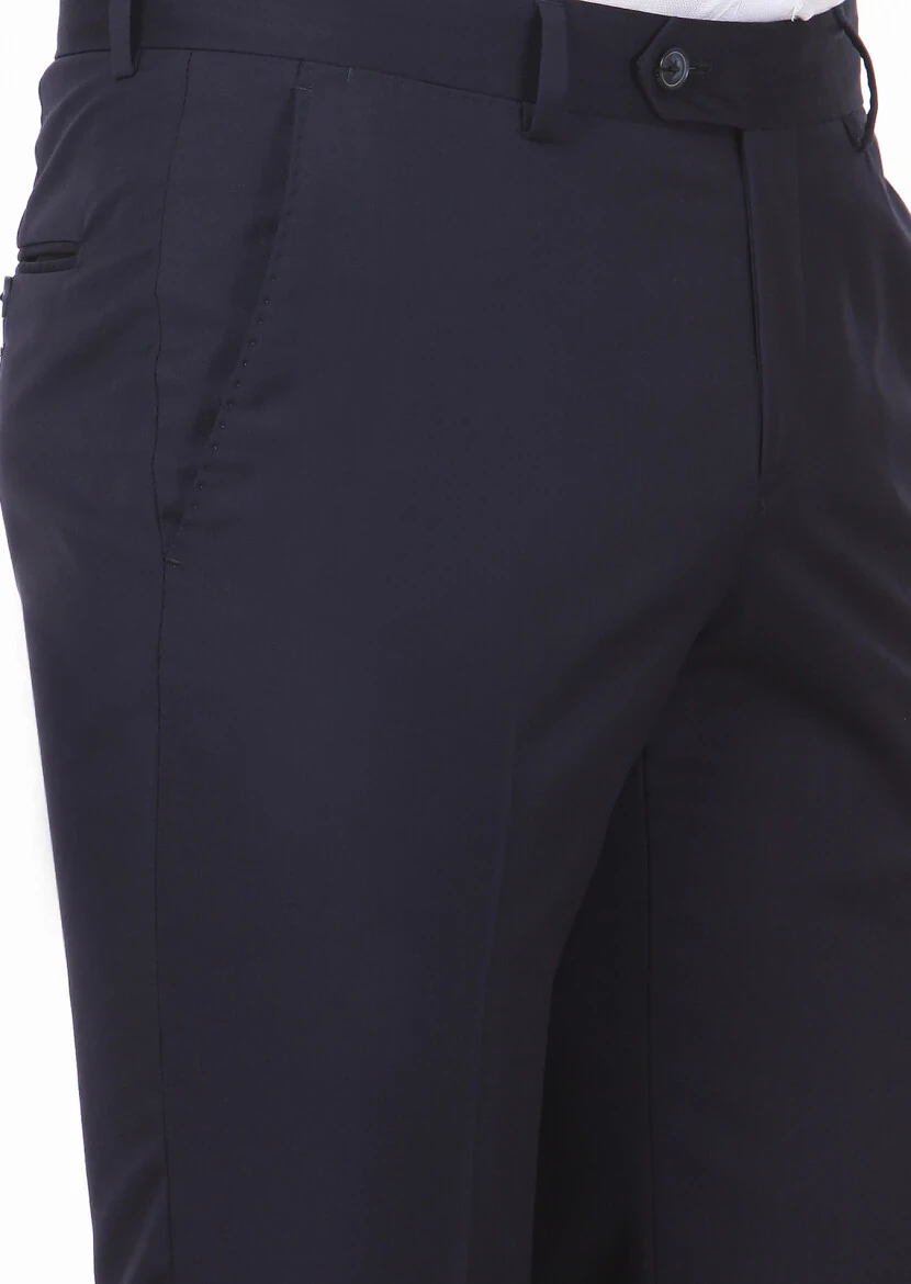 Navy Blue Material Modern Fit Classical 100% Wool Trousers - 3