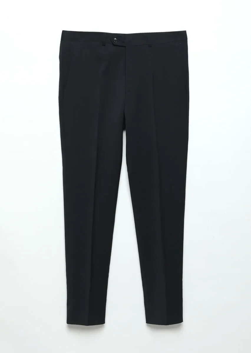 Navy Blue Material Modern Fit Classical 100% Wool Trousers - 4
