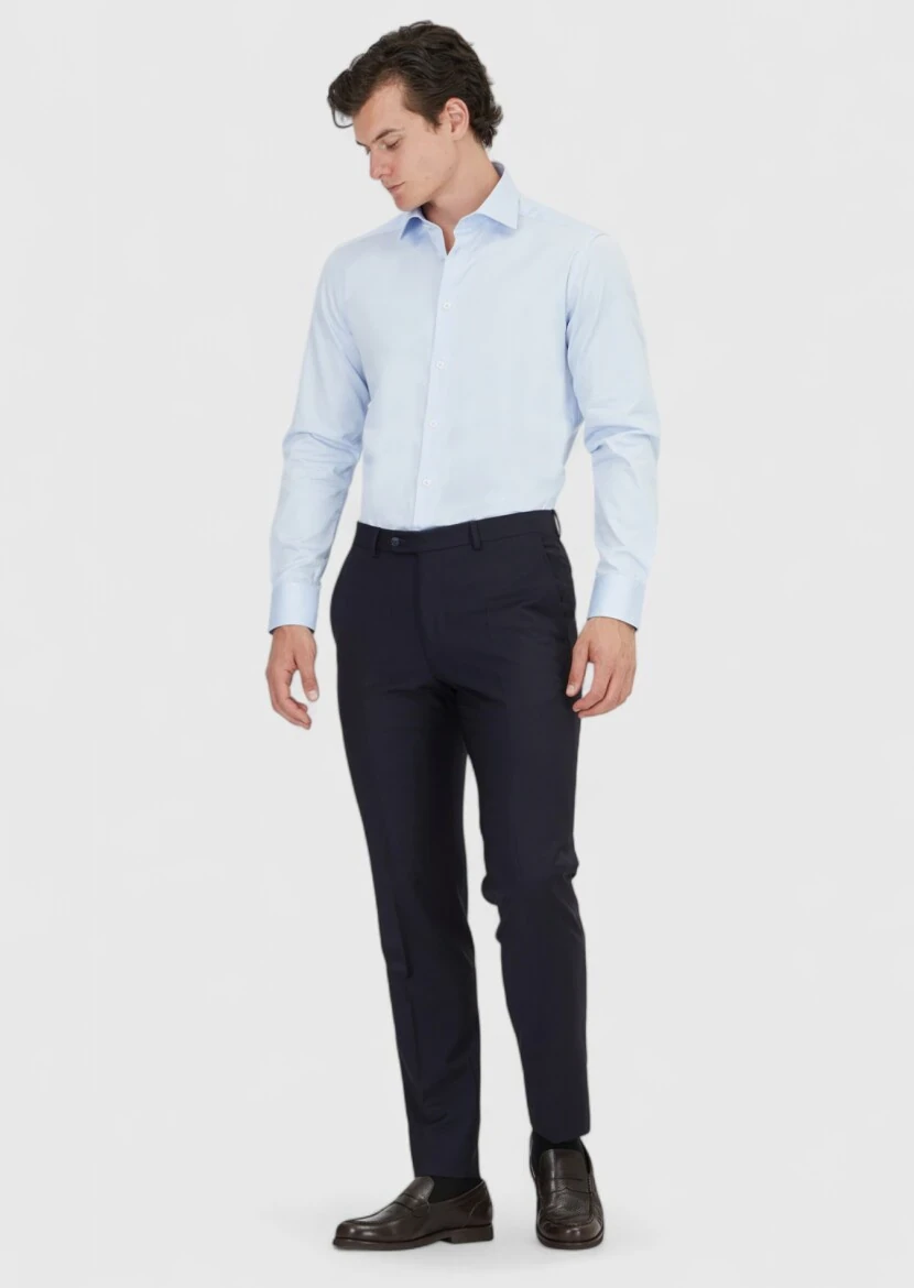 Navy Blue Material Modern Fit Classical Wool Blended Trousers - RAMSEY