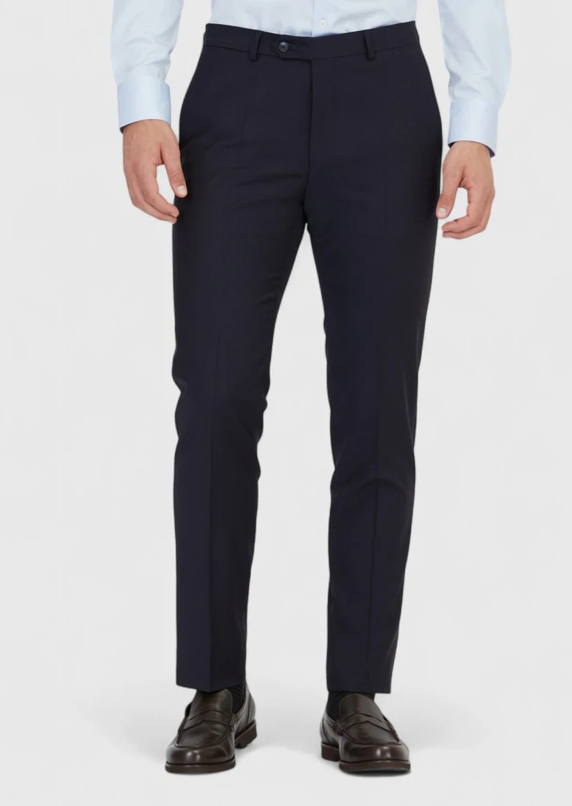 Navy Blue Material Modern Fit Classical Wool Blended Trousers - RAMSEY