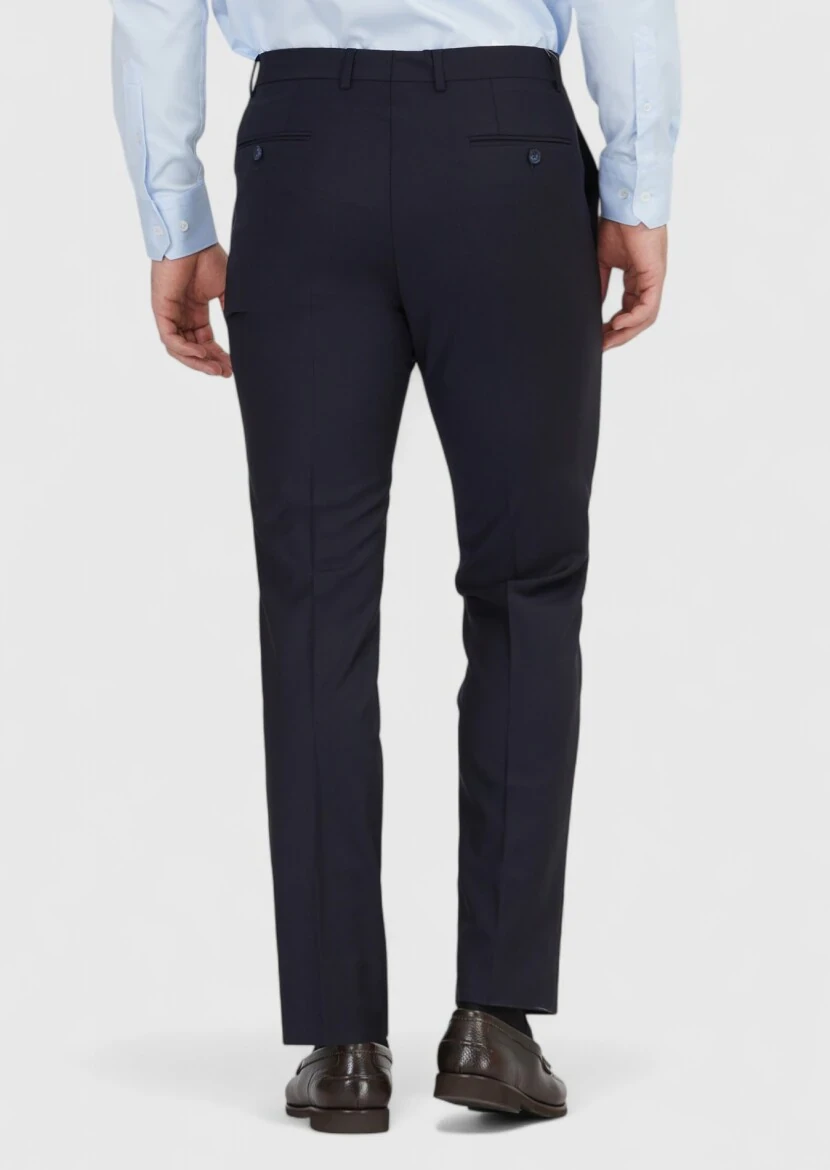 Navy Blue Material Modern Fit Classical Wool Blended Trousers - 4