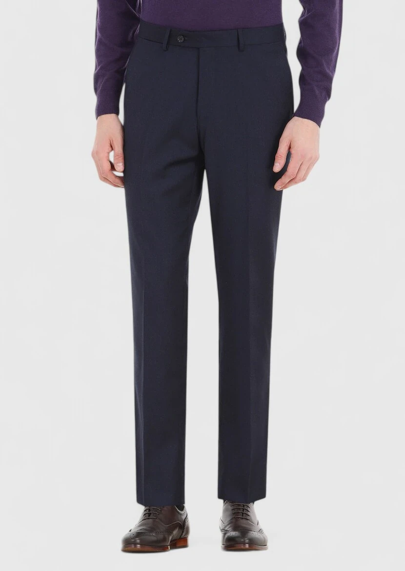 Navy Blue Material Regular Fit Classical 100% Wool Trousers 