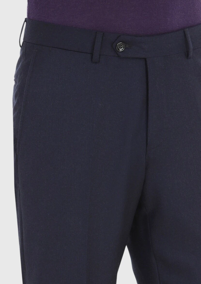 Navy Blue Material Regular Fit Classical 100% Wool Trousers - 3
