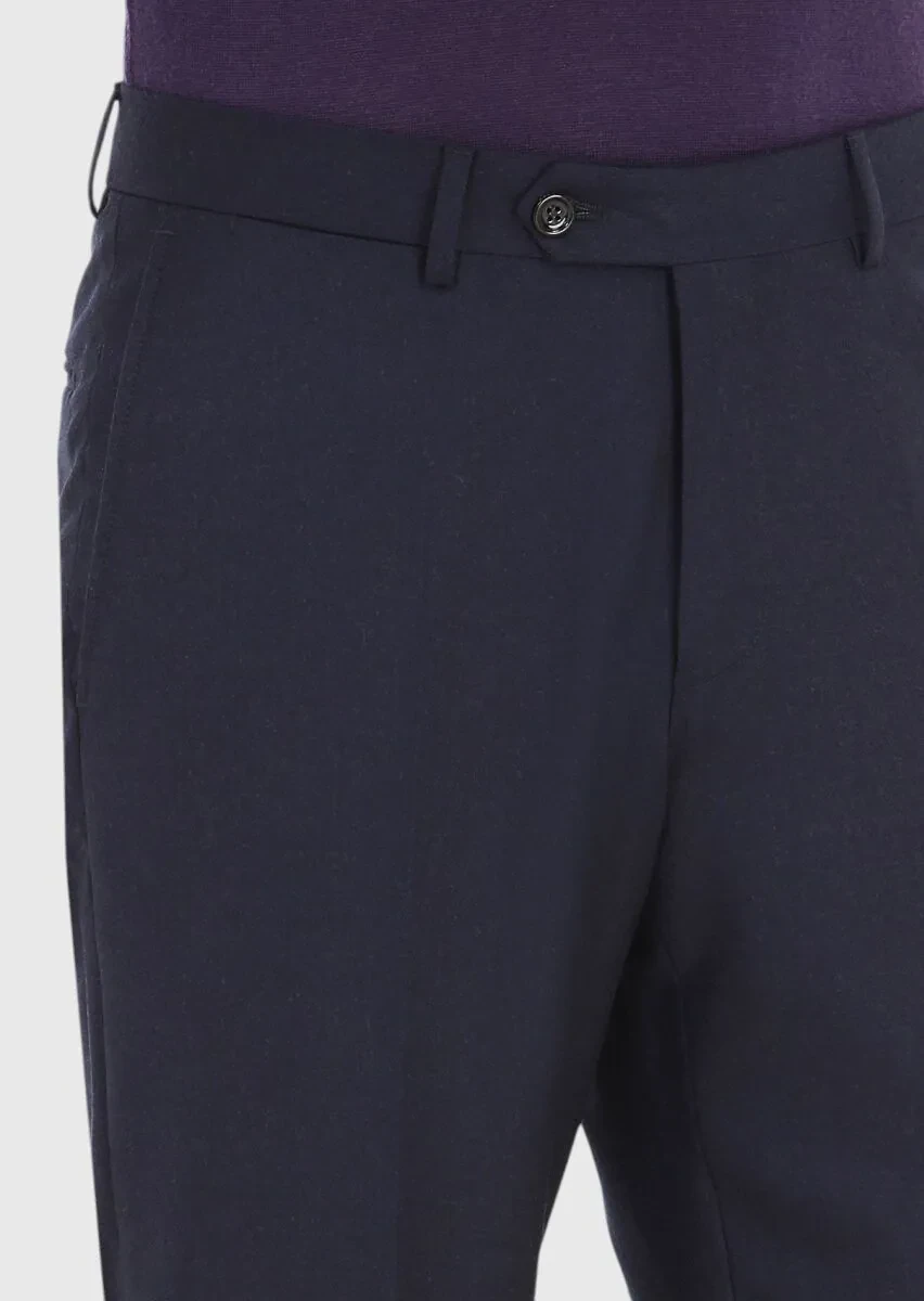 Navy Blue Material Regular Fit Classical 100% Wool Trousers - 3