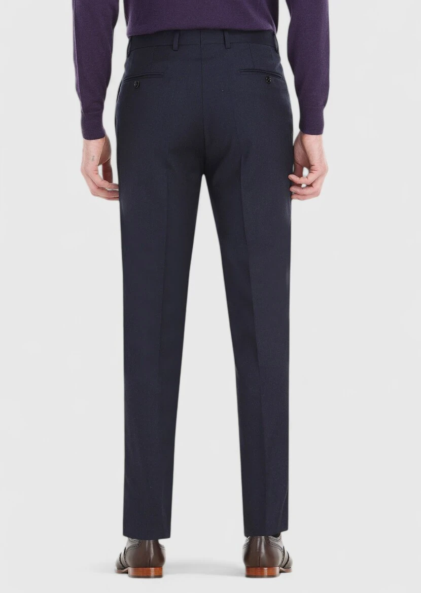 Navy Blue Material Regular Fit Classical 100% Wool Trousers - 4