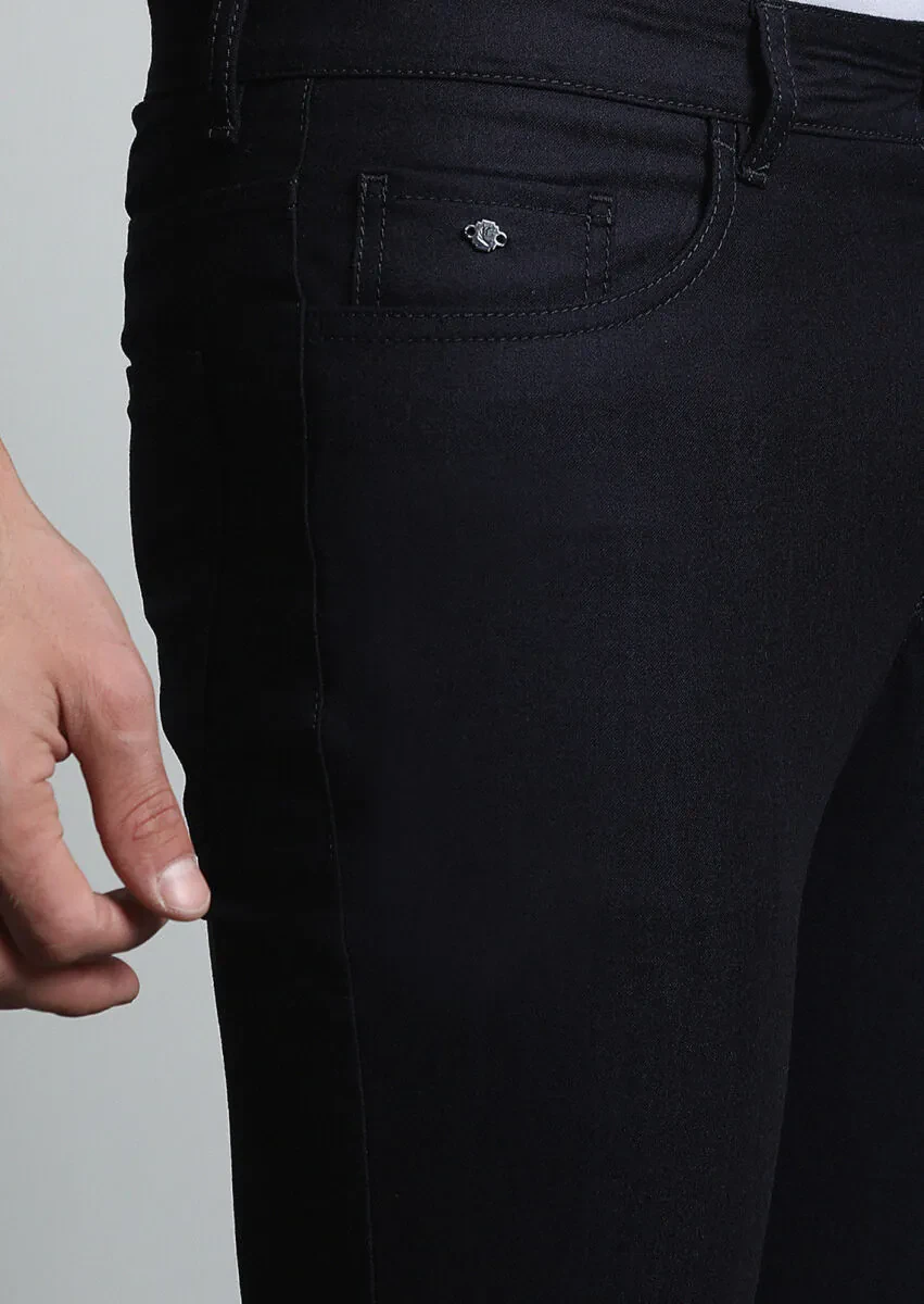 Navy Blue Material Slim Fit Casual Wool Blended Trousers - 2