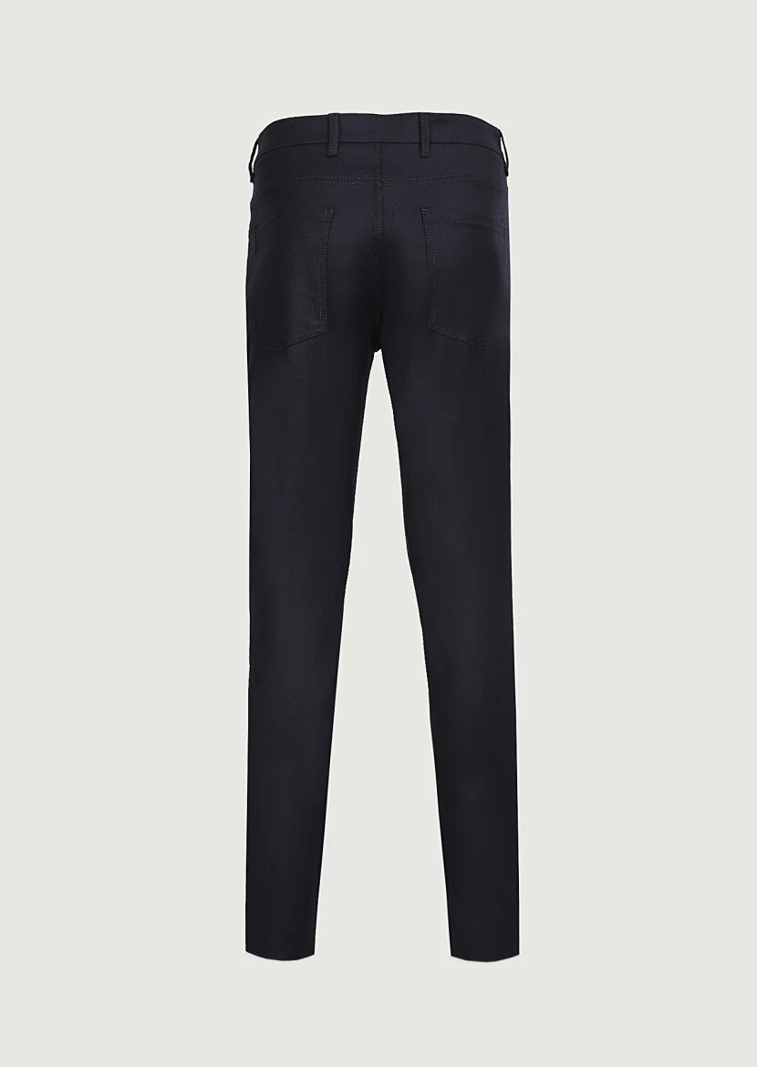 Navy Blue Material Slim Fit Casual Wool Blended Trousers - 7