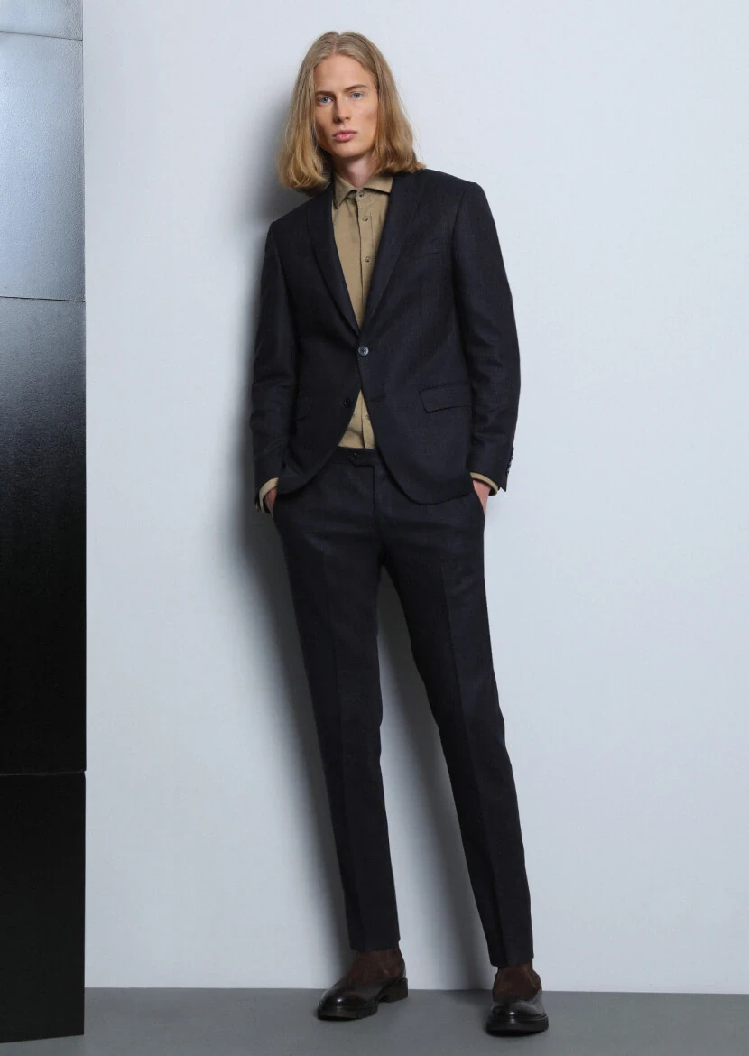 Navy Blue Micro Dynamic Fit Wool Blended Suit - 3