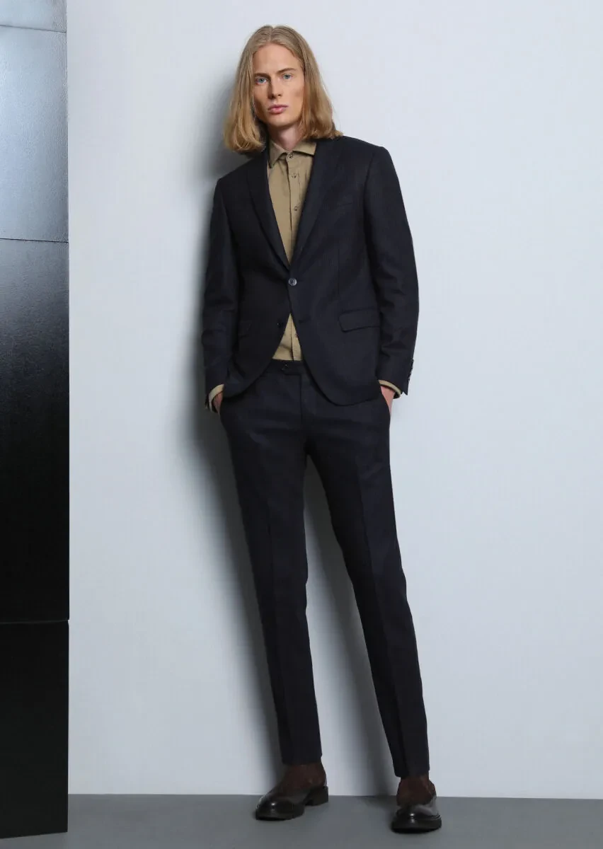 Navy Blue Micro Dynamic Fit Wool Blended Suit - 3