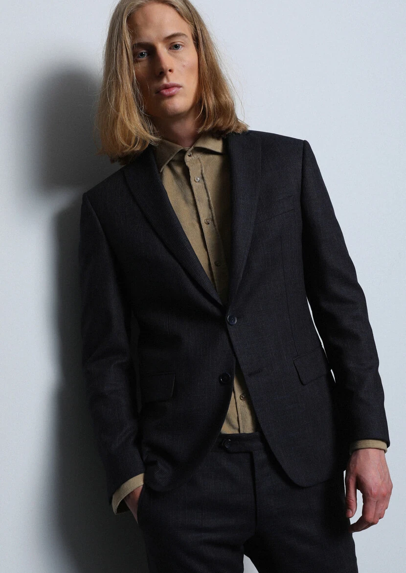 Navy Blue Micro Dynamic Fit Wool Blended Suit - 4