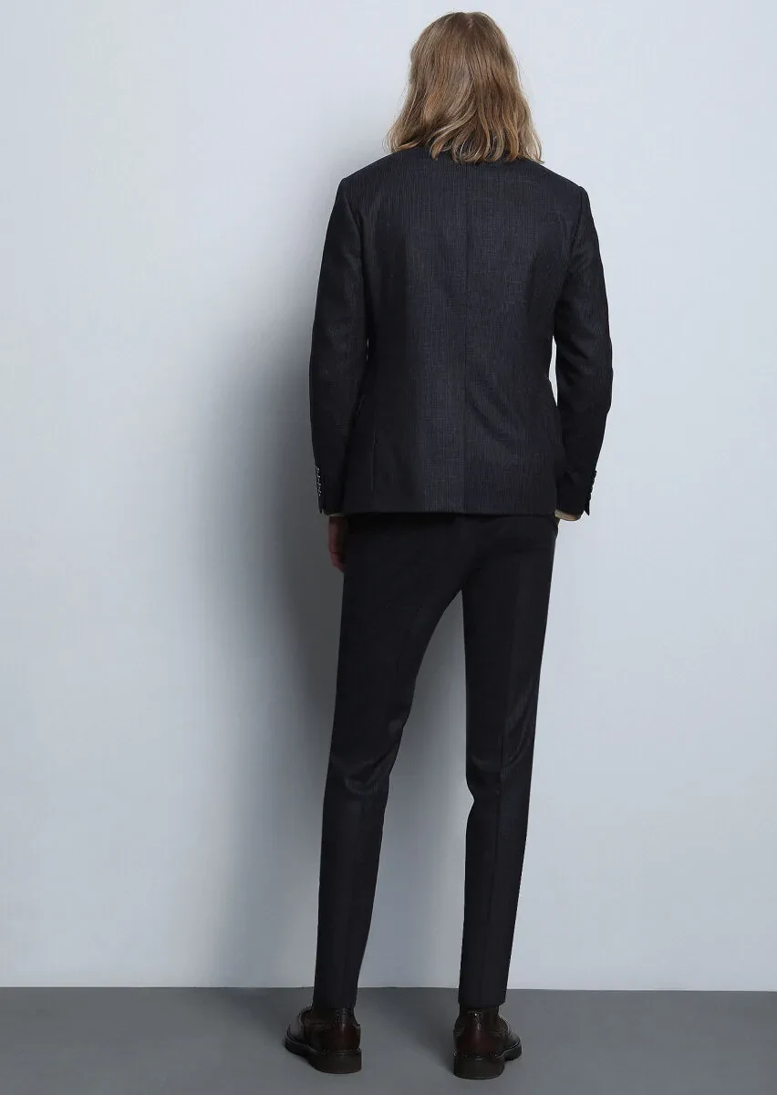 Navy Blue Micro Dynamic Fit Wool Blended Suit - 5