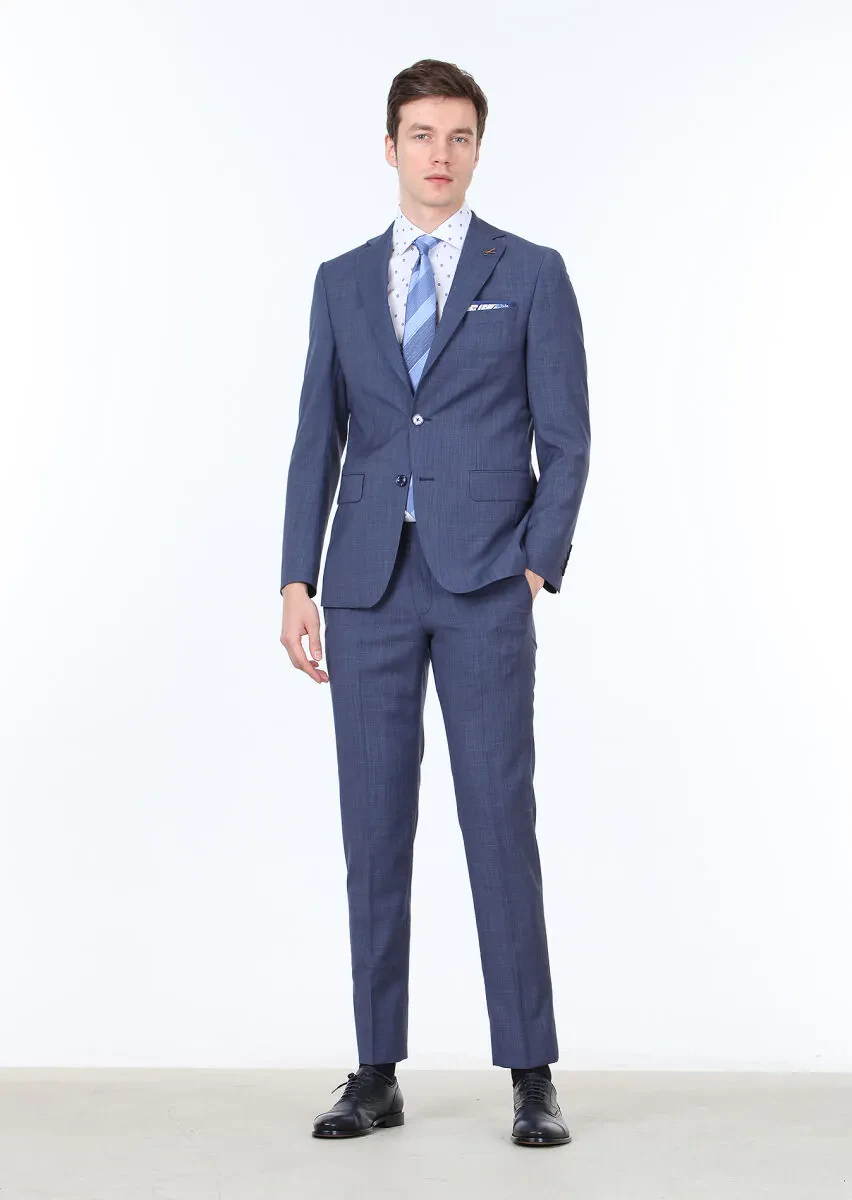 Navy Blue Micro Modern Fit 100% Wool Suit - 1