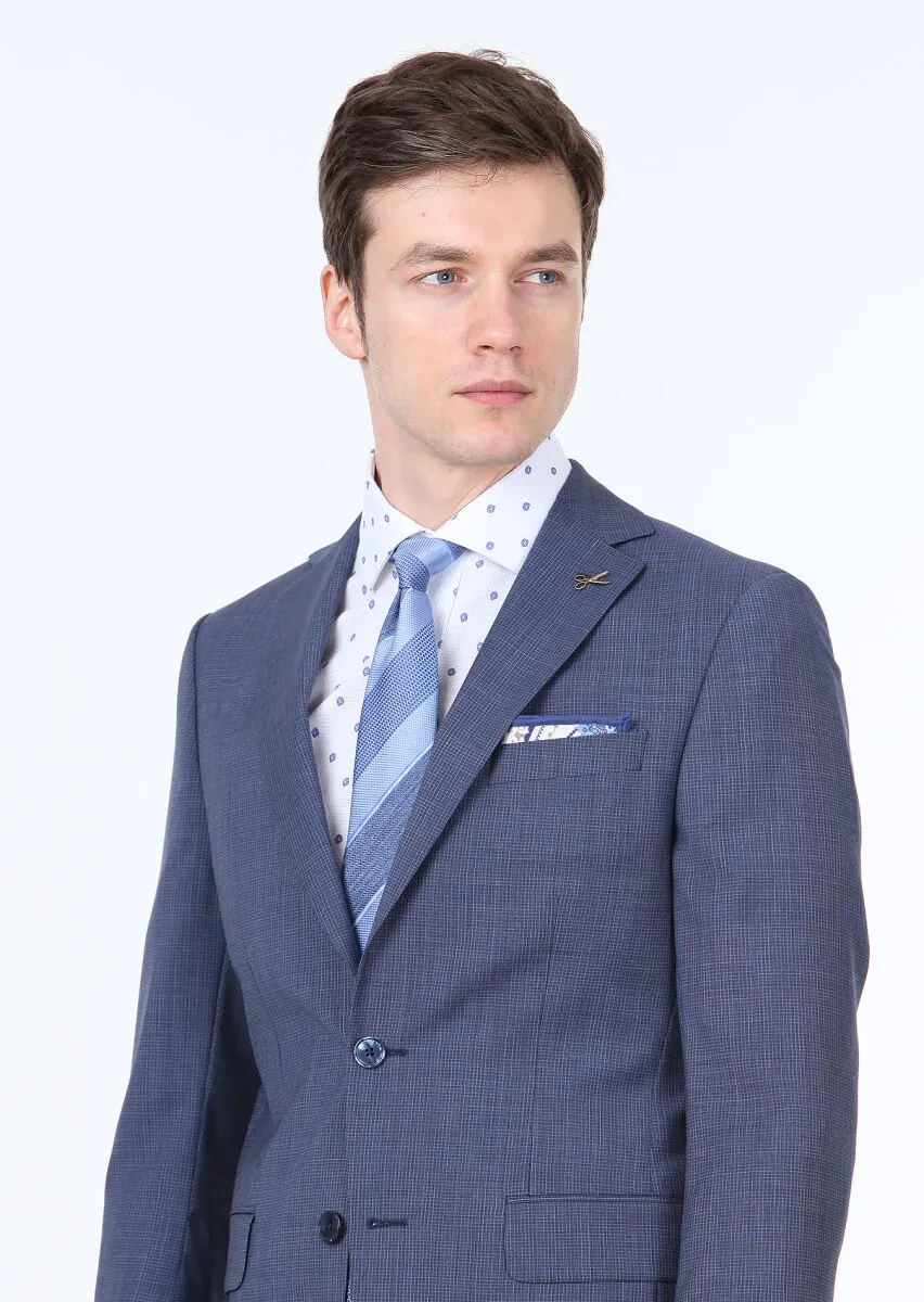 Navy Blue Micro Modern Fit 100% Wool Suit - 2
