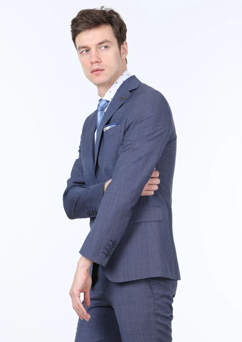 Navy Blue Micro Modern Fit 100% Wool Suit - 3