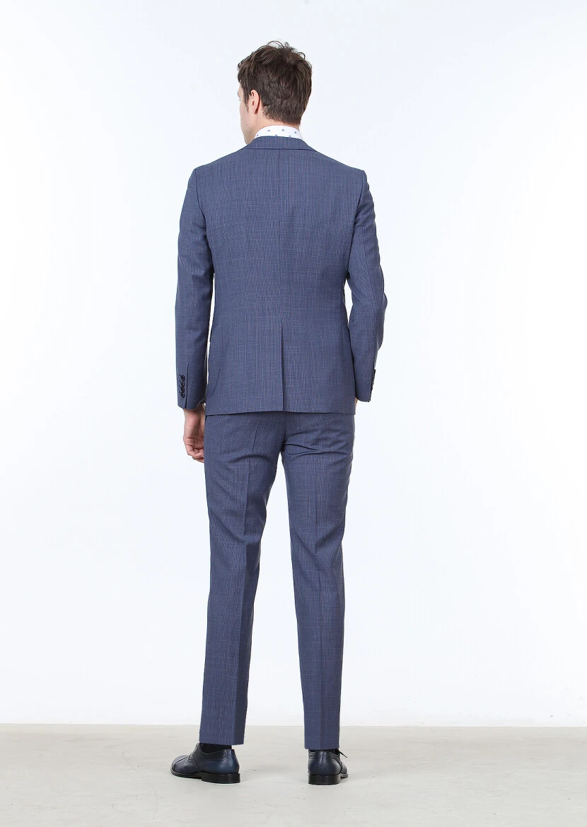 Navy Blue Micro Modern Fit 100% Wool Suit - 4