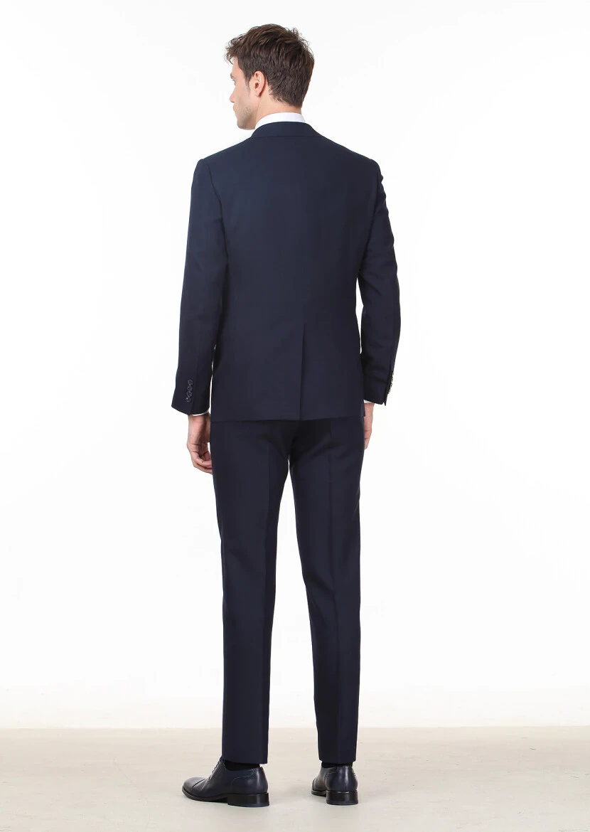 Navy Blue Micro Modern Fit 100% Wool Suit - 4