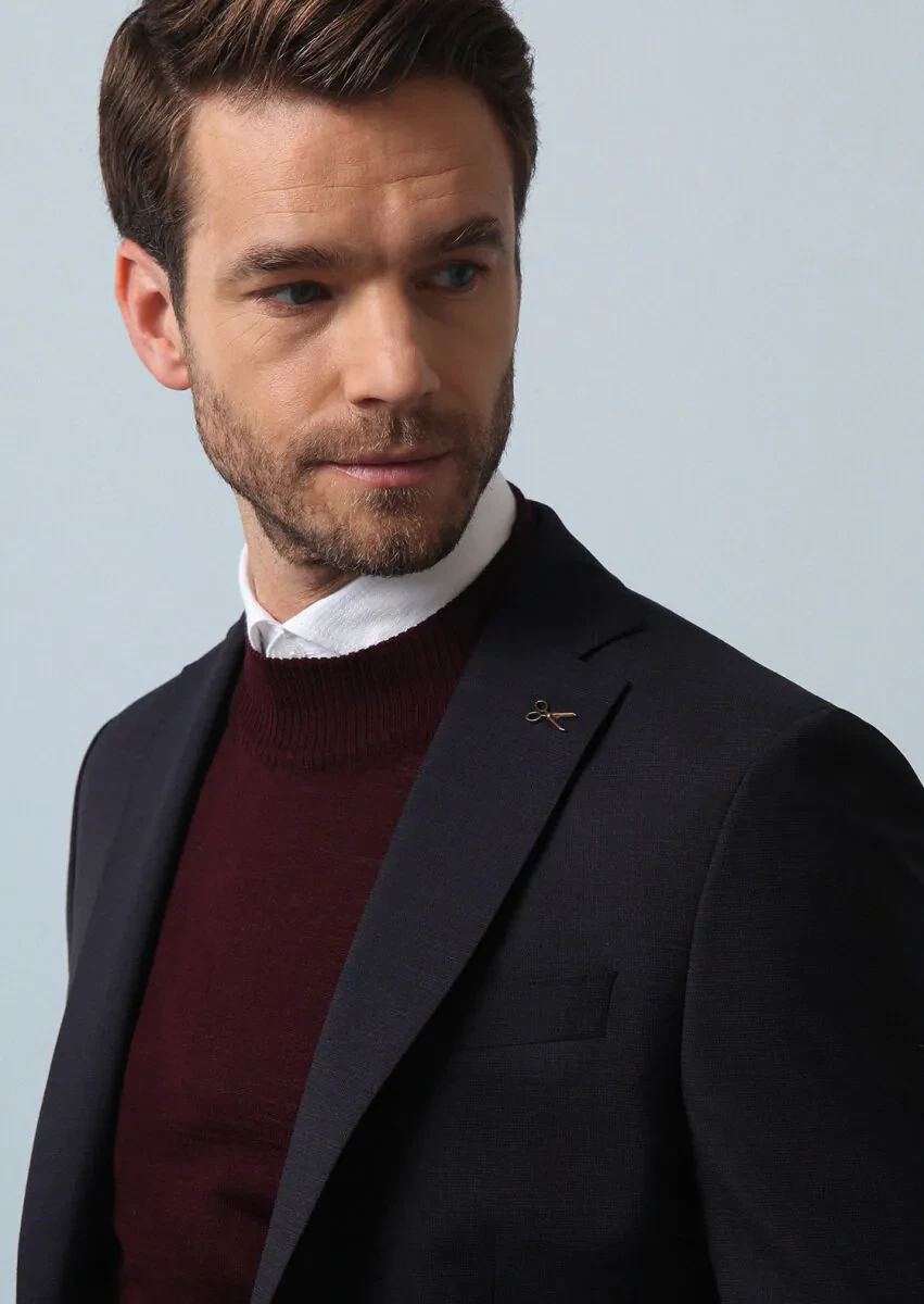 Navy Blue Micro Modern Fit 100% Wool Suit - 2