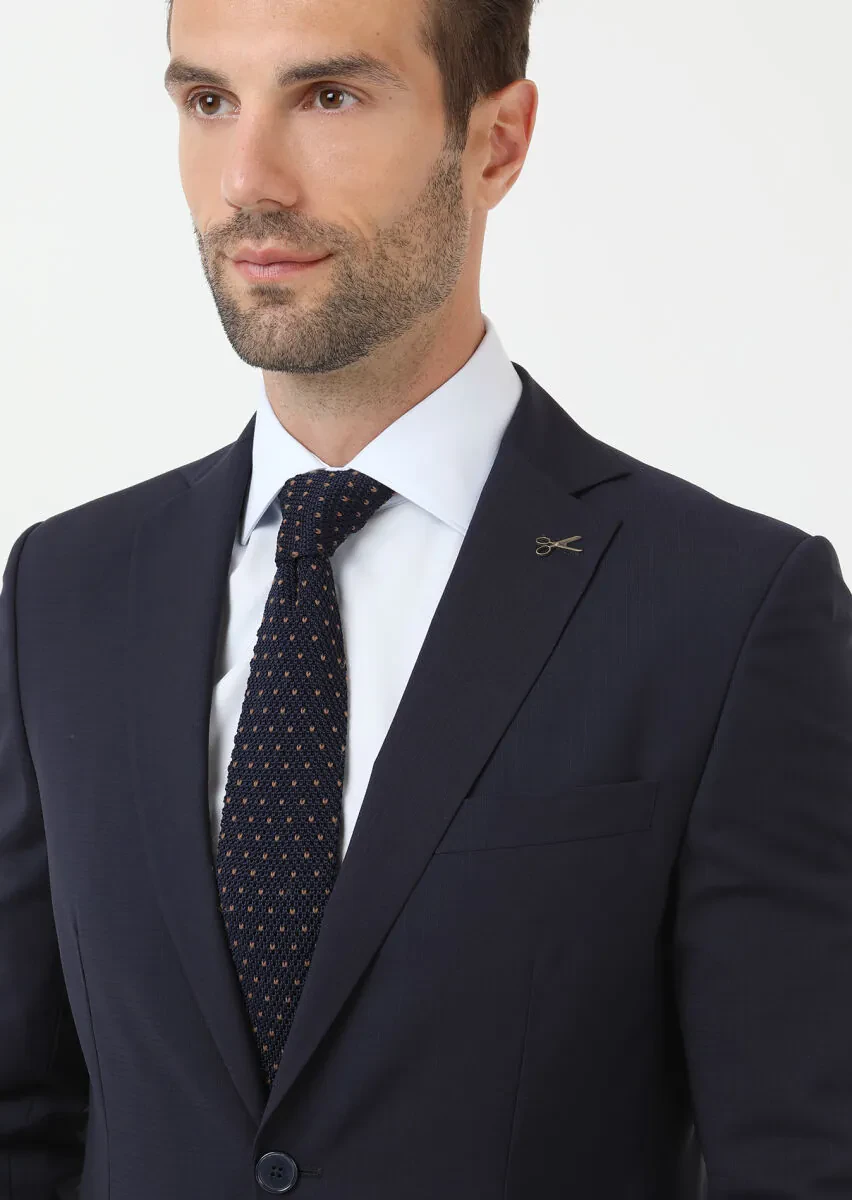 Navy Blue Micro Modern Fit 100% Wool Suit - 3