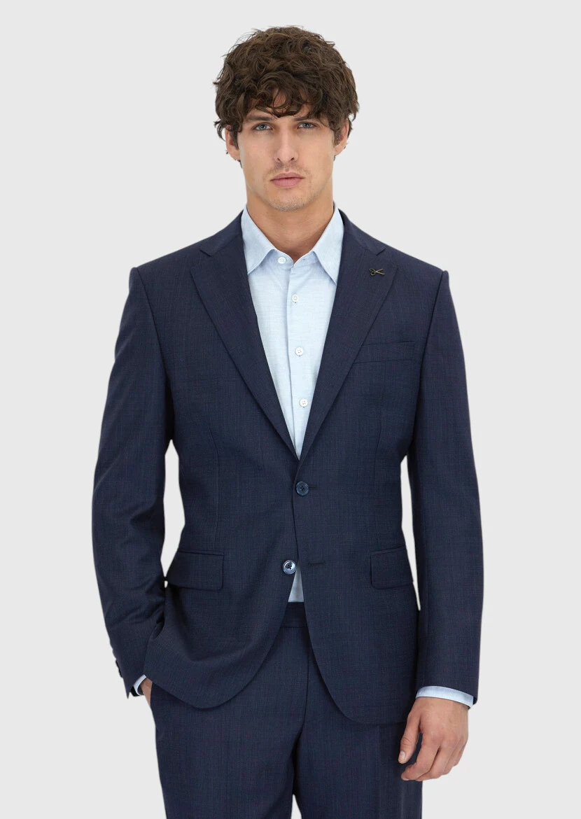 Navy Blue Micro Modern Fit 100% Wool Suit - RAMSEY
